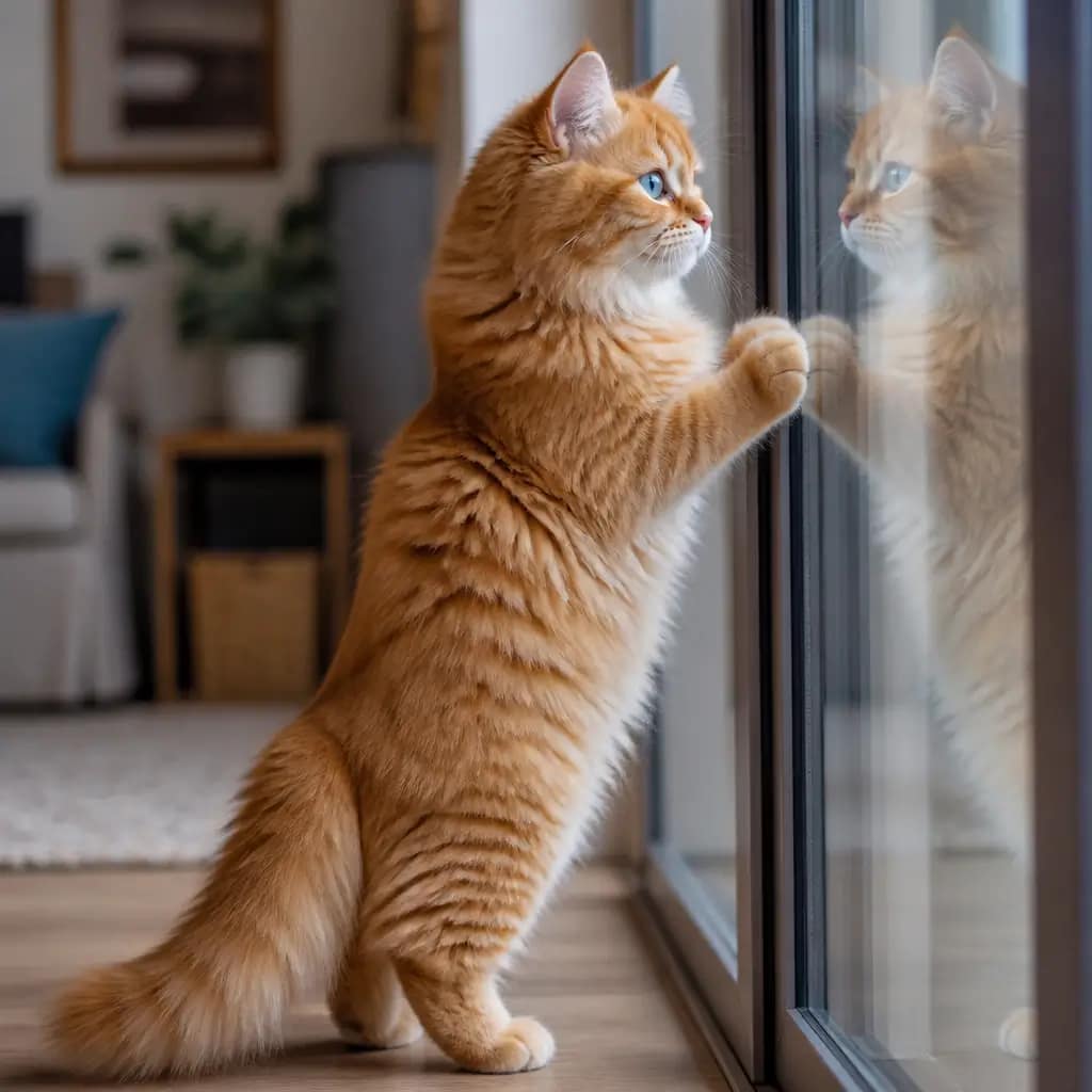 Katze am Fenster ohne Katzentüre
